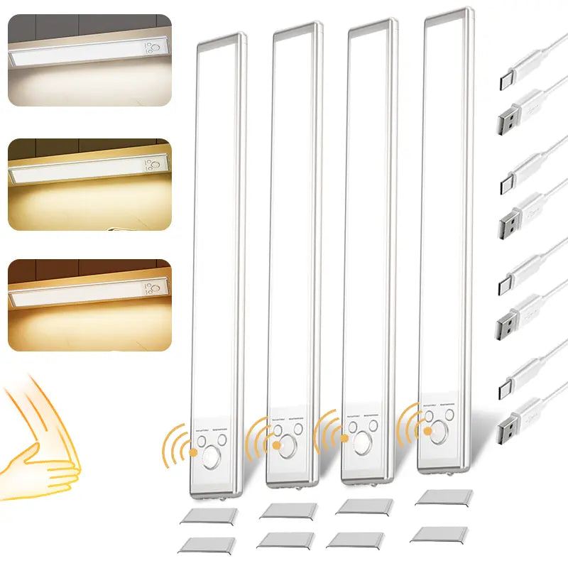 Under Cabinet & Closet LED Lights – Motion Sensor, USB Rechargeable, Dimmable, 76 LEDs, Multifunctional for Kitchen, Wardrobe, Stairs, Shower