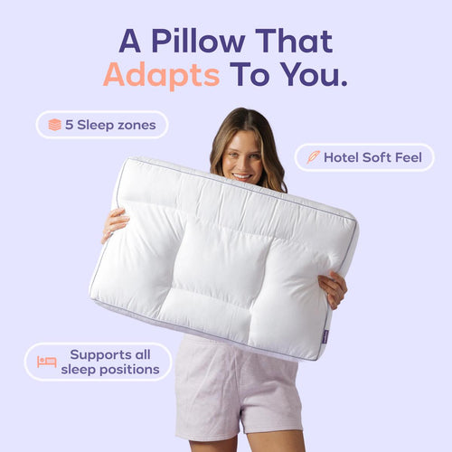 Adapt Pillow with 5 Sleep Zones Ergonomic Hotel Soft Feel Supports All Sleep Positions for Comfortable Sleep