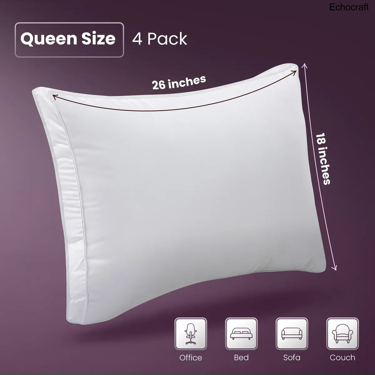 Set of 4 Gusseted Bed Pillows – King, Queen & Standard, White