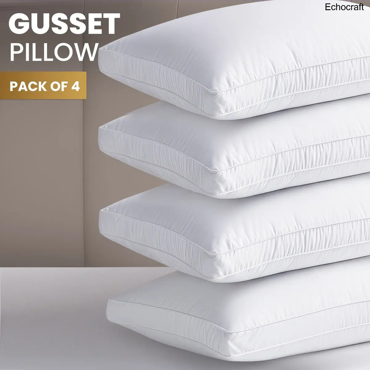Set of 4 Gusseted Bed Pillows – King, Queen & Standard, White