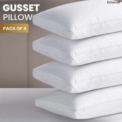 Set of 4 Gusseted Bed Pillows – King, Queen & Standard, White