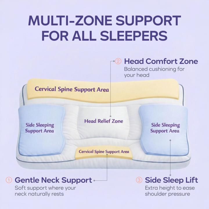Adapt Pillow with 5 Sleep Zones Ergonomic Hotel Soft Feel Supports All Sleep Positions for Comfortable Sleep