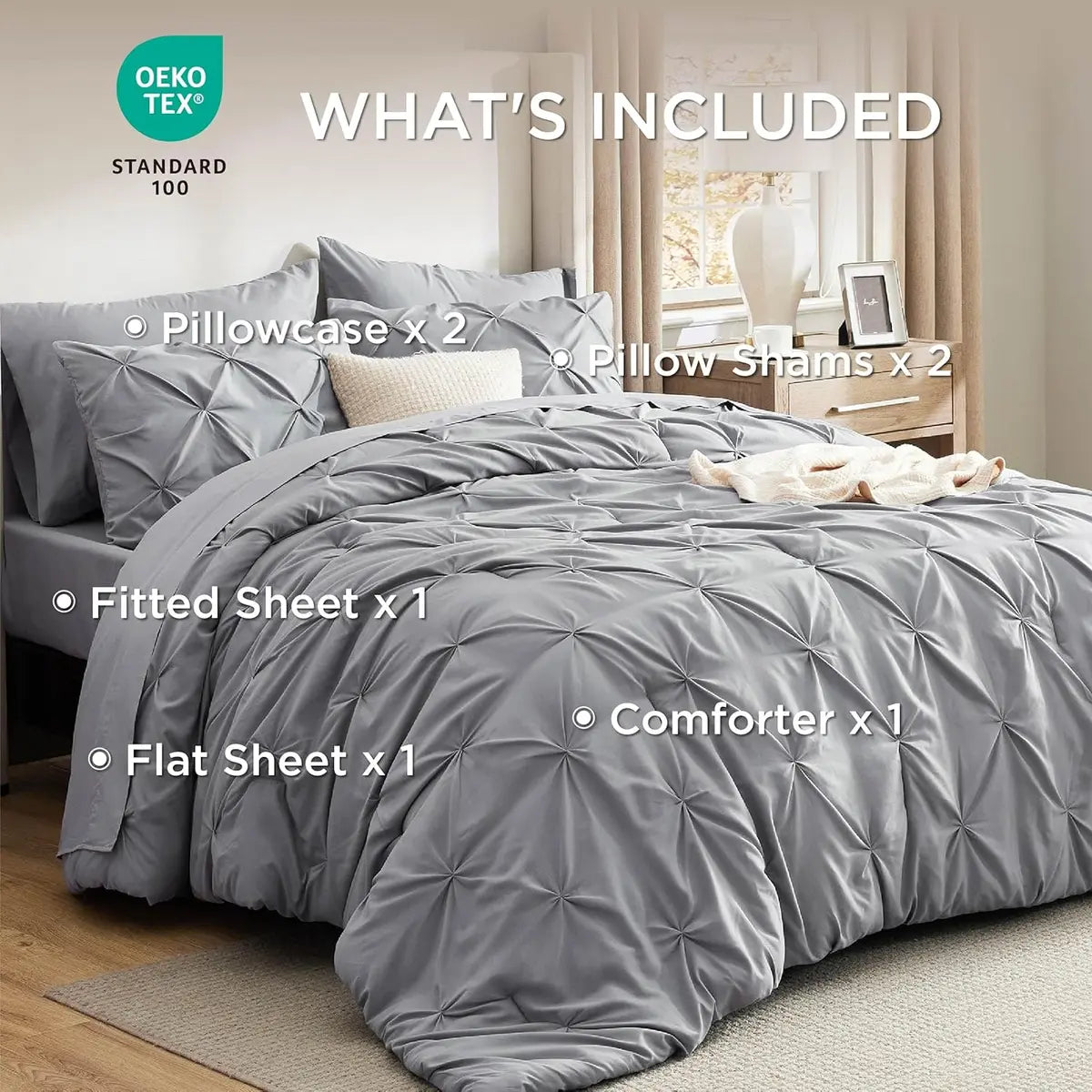 7-Piece Bedding Set – King, Ultra-Soft, Pintuck, Geometric, All-Season