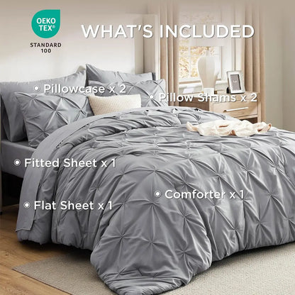 7-Piece Bedding Set – King, Ultra-Soft, Pintuck, Geometric, All-Season