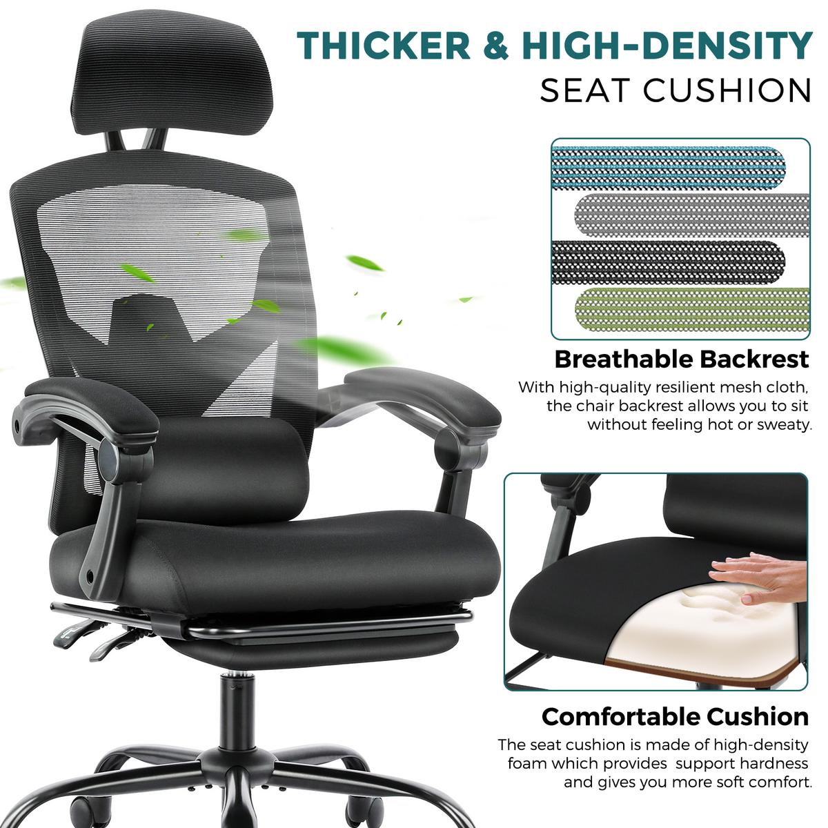 Ergonomic Office Chair with Foot Rest & Adjustable Headrest – Mesh Swivel Task Chair, Height Adjustable