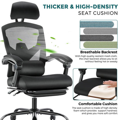 Ergonomic Office Chair with Foot Rest & Adjustable Headrest – Mesh Swivel Task Chair, Height Adjustable