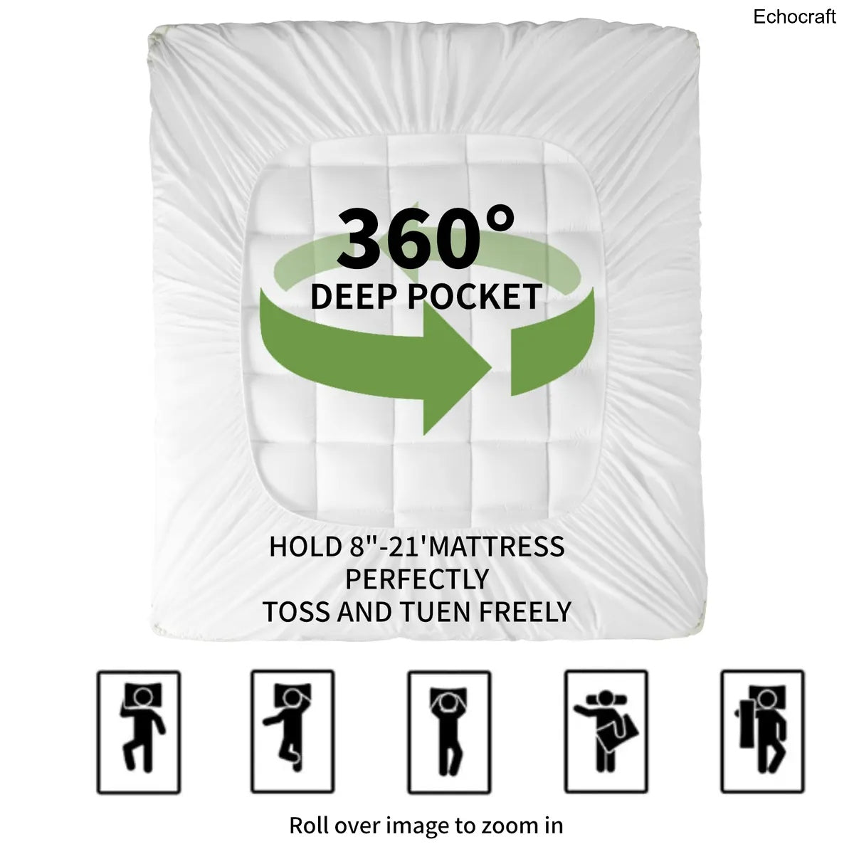 Extra Thick Mattress Topper, Down Alternative, Cotton Top, 8-21" Pocket, Machine Washable