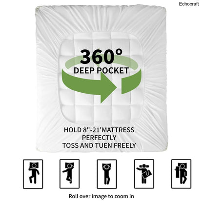 Extra Thick Mattress Topper, Down Alternative, Cotton Top, 8-21" Pocket, Machine Washable