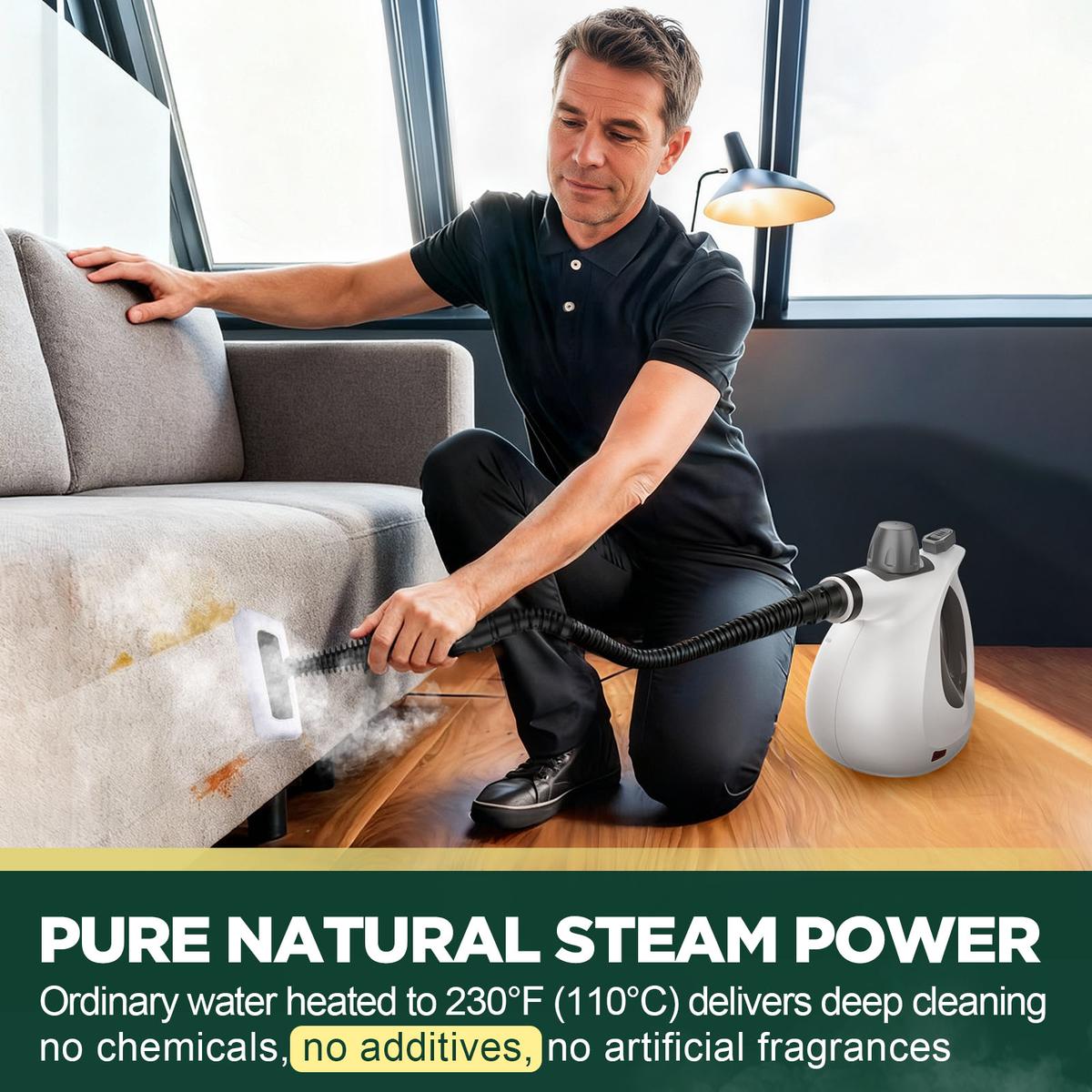 Phueut Pressurized Handheld Steam Cleaner – Multi-Surface, 12-Piece Accessory Kit for Home, Kitchen & Car