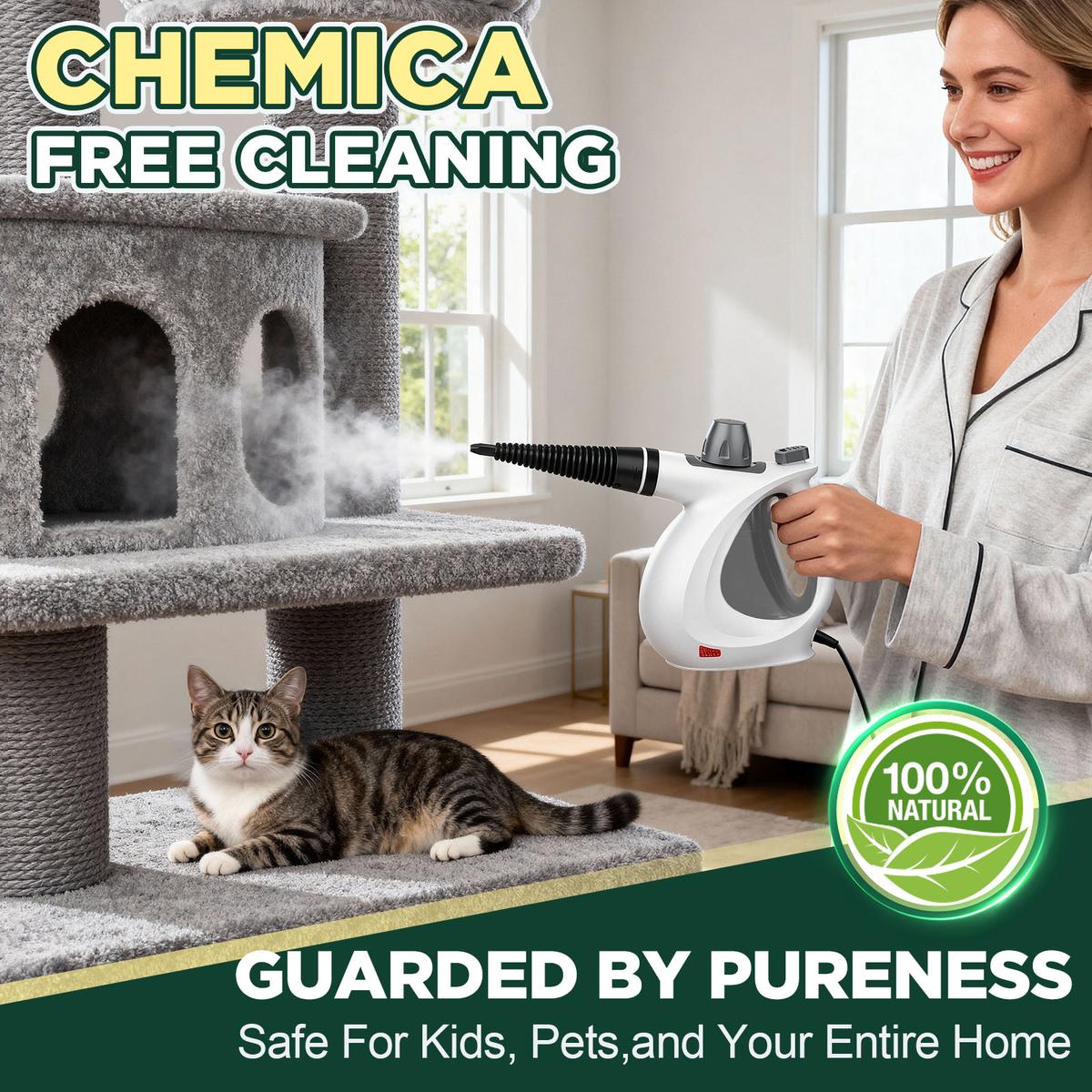 Phueut Pressurized Handheld Steam Cleaner – Multi-Surface, 12-Piece Accessory Kit for Home, Kitchen & Car