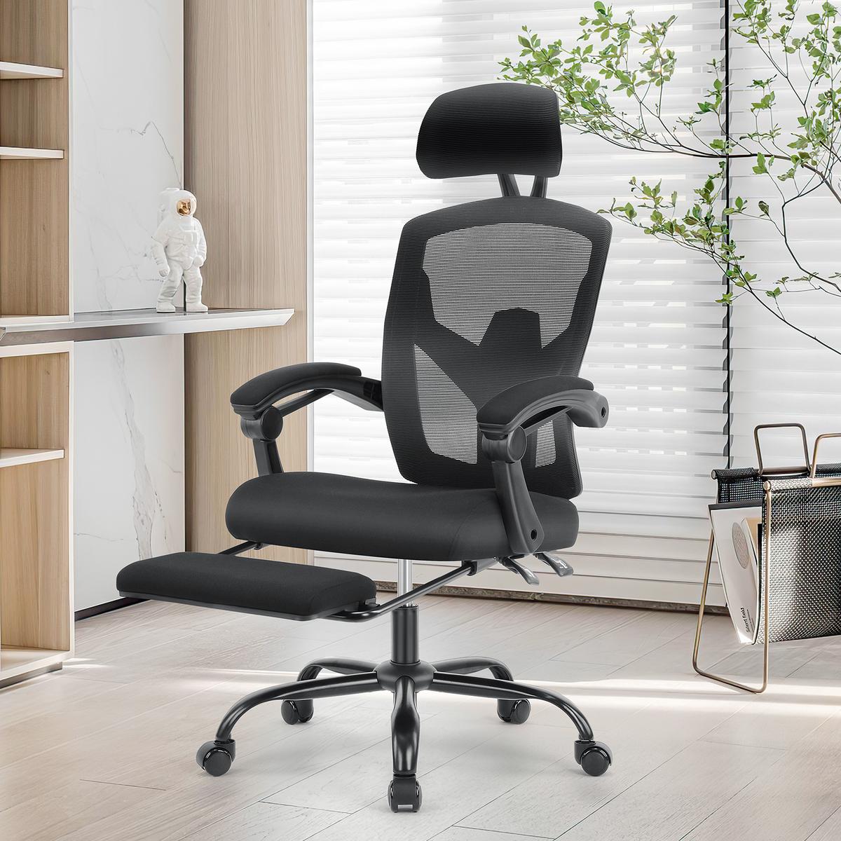 Ergonomic Office Chair with Foot Rest & Adjustable Headrest – Mesh Swivel Task Chair, Height Adjustable