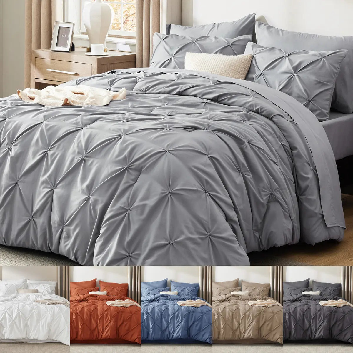 7-Piece Bedding Set – King, Ultra-Soft, Pintuck, Geometric, All-Season