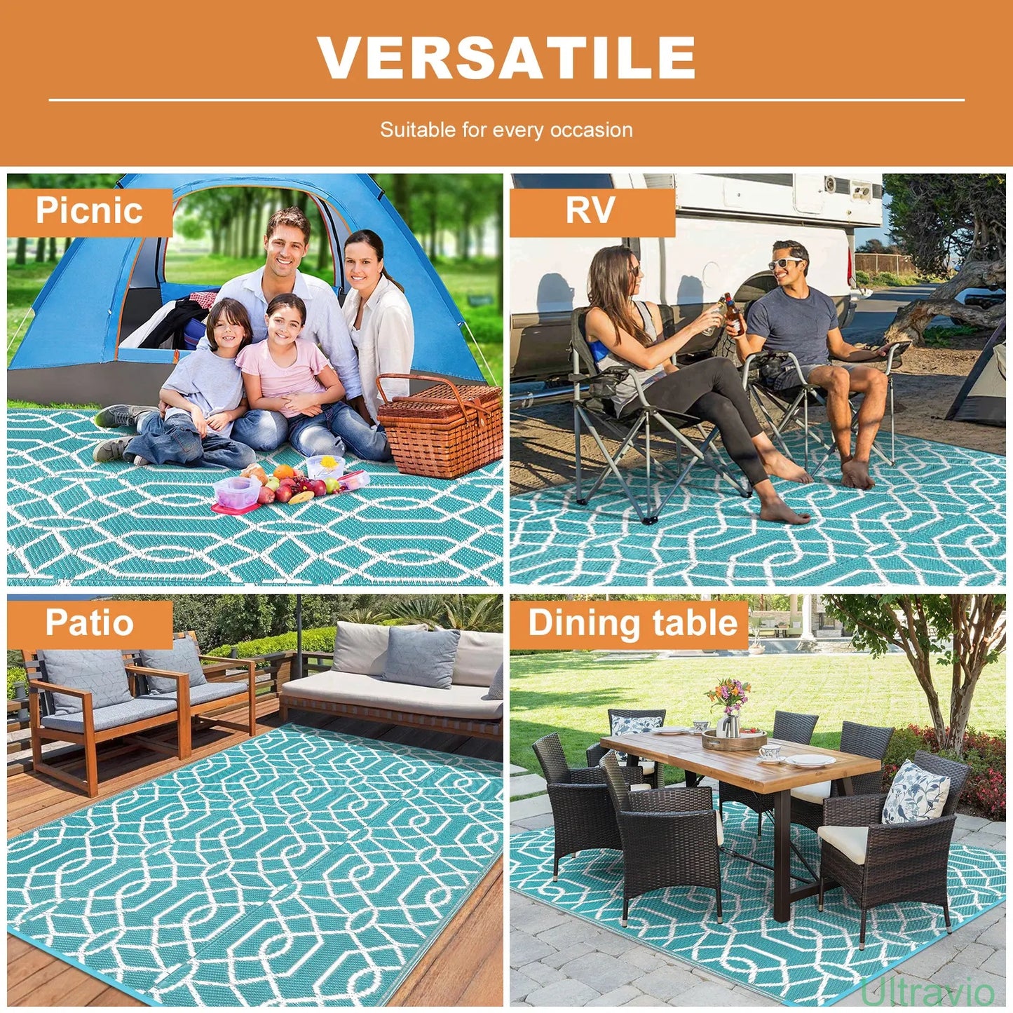 Outdoor double-sided camping rug, 9x12 feet