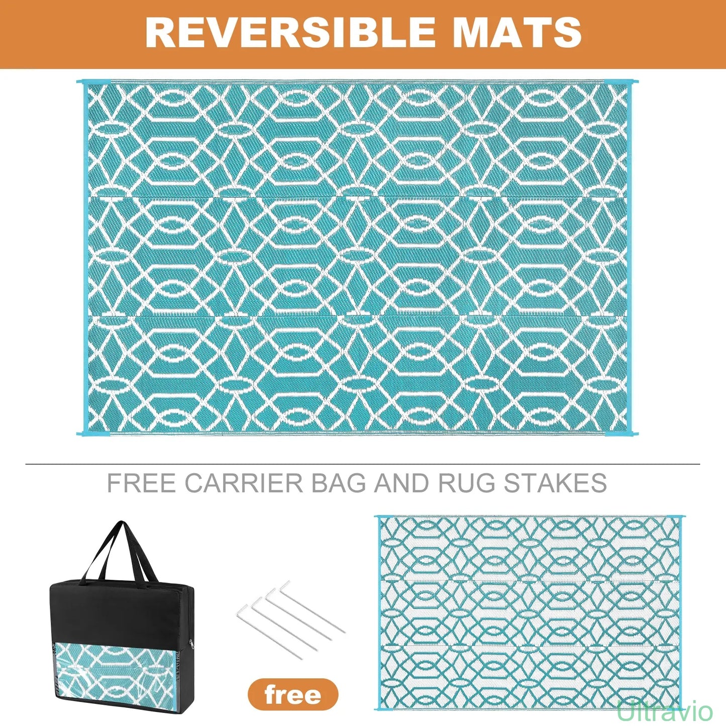Outdoor double-sided camping rug, 9x12 feet