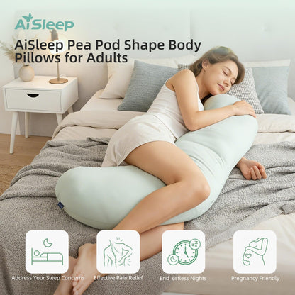 Long Body Pillow for Adults – Memory Foam, Firm, Pea Pod Shape