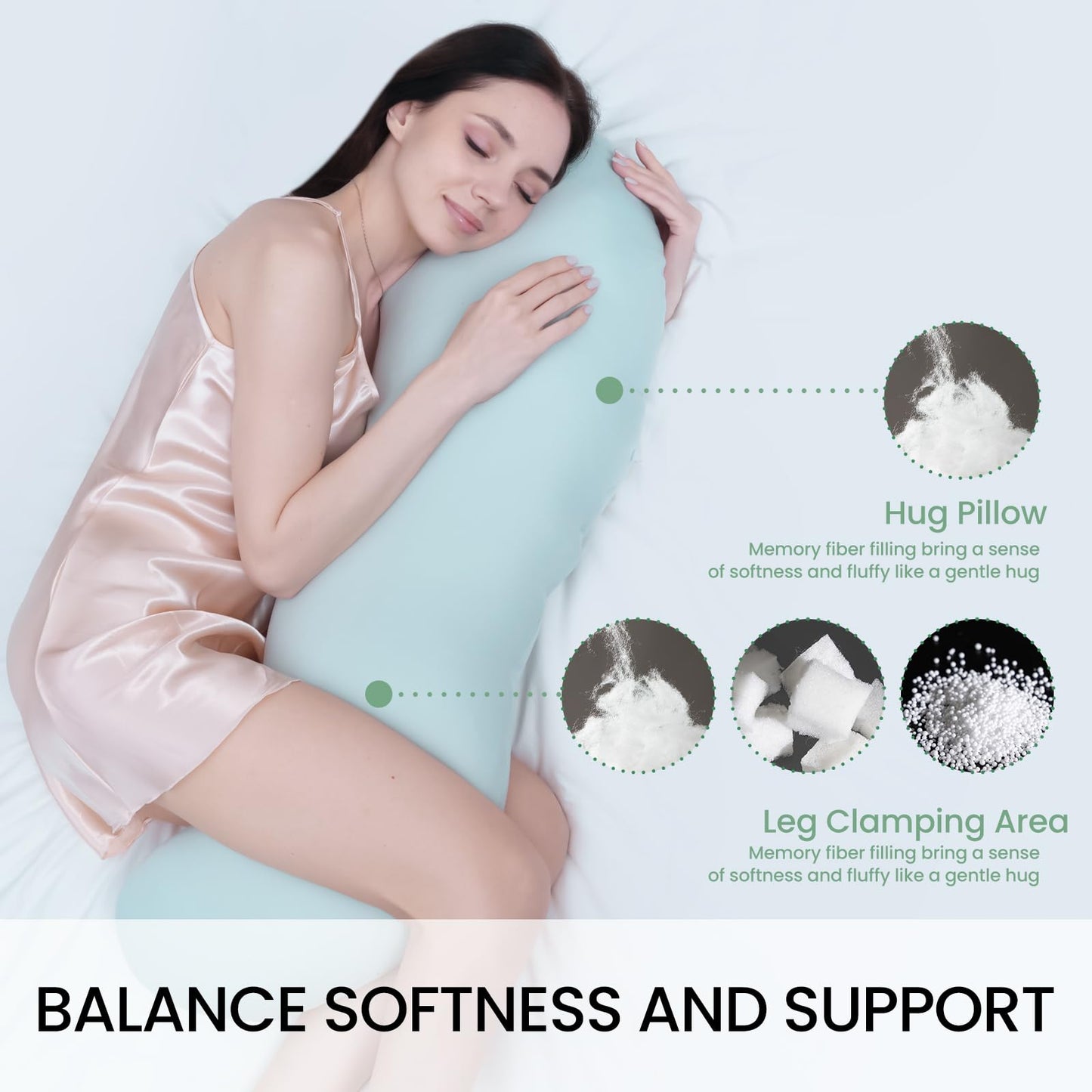 Long Body Pillow for Adults – Memory Foam, Firm, Pea Pod Shape