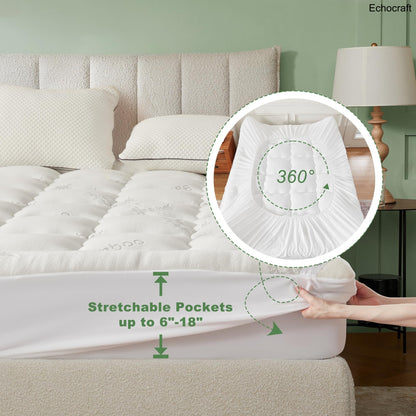 Bamboo Viscose Mattress Topper, Fits 6-18" Beds