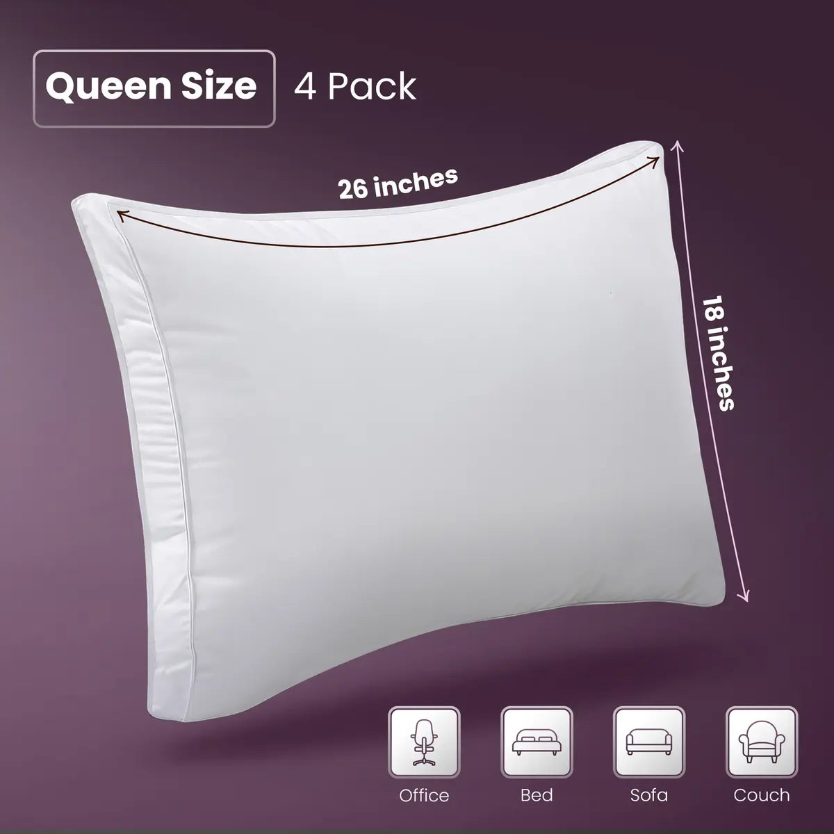 Set of 4 Gusseted Bed Pillows – King, Queen & Standard, White