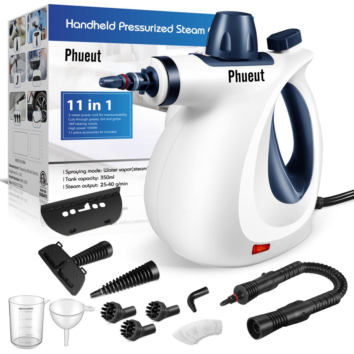 Phueut Pressurized Handheld Steam Cleaner – Multi-Surface, 12-Piece Accessory Kit for Home, Kitchen & Car