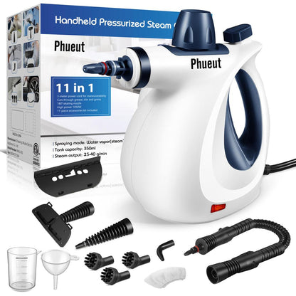 Phueut Pressurized Handheld Steam Cleaner – Multi-Surface, 12-Piece Accessory Kit for Home, Kitchen & Car
