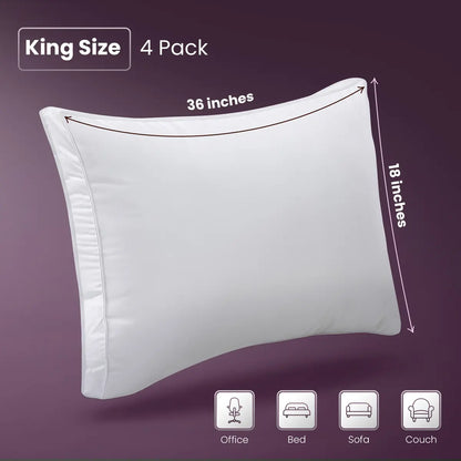 Set of 4 Gusseted Bed Pillows – King, Queen & Standard, White