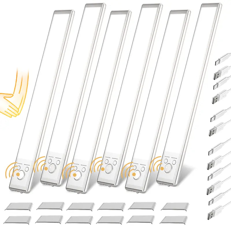 Under Cabinet & Closet LED Lights – Motion Sensor, USB Rechargeable, Dimmable, 76 LEDs, Multifunctional for Kitchen, Wardrobe, Stairs, Shower