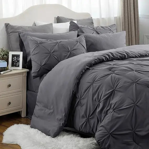 7-Piece Bedding Set – King, Ultra-Soft, Pintuck, Geometric, All-Season